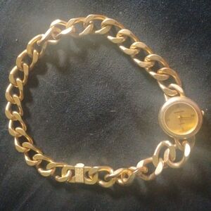 Gold Cuban Link Chain Watch Choker Necklace